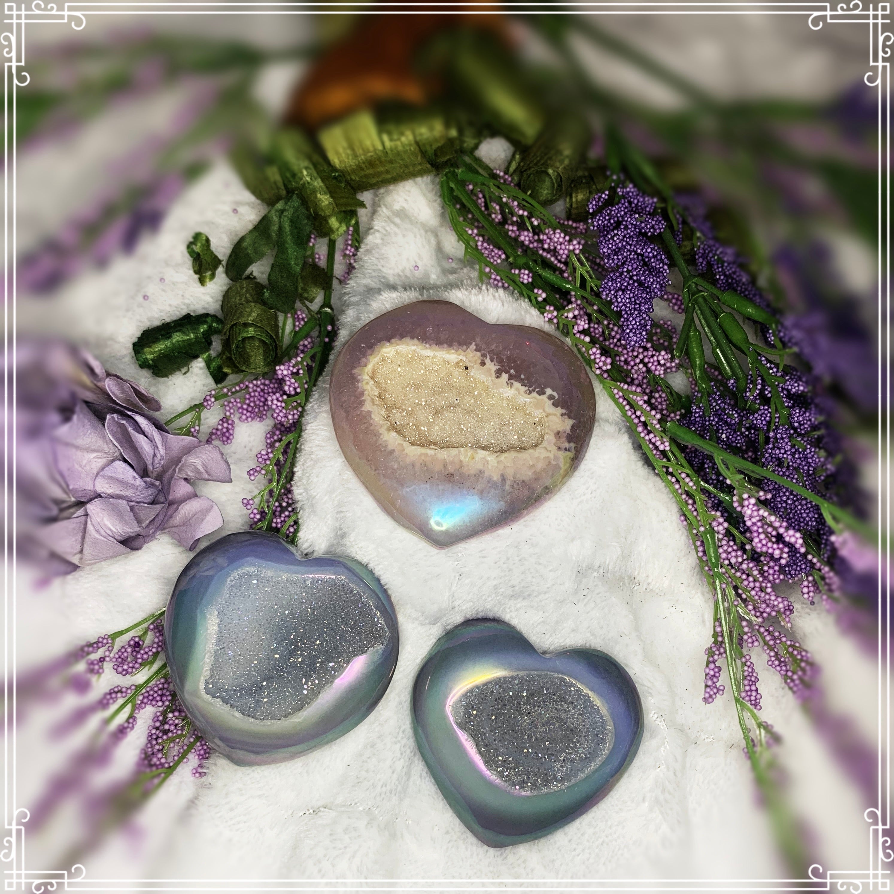 Aura Druzy Agate Hearts